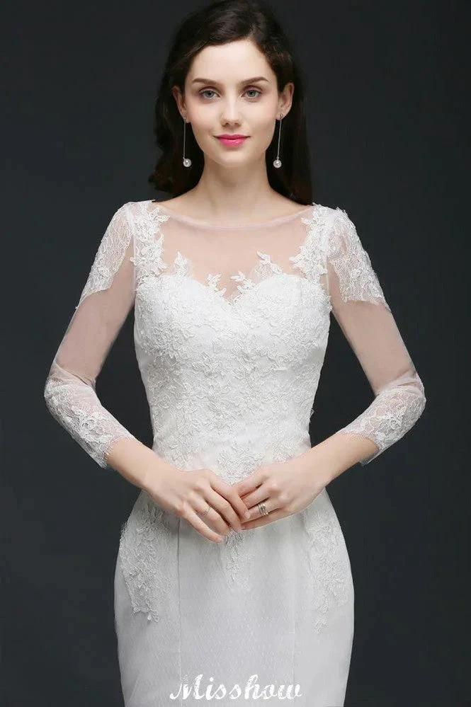 White Lace Mermaid Jewel Wedding Dress