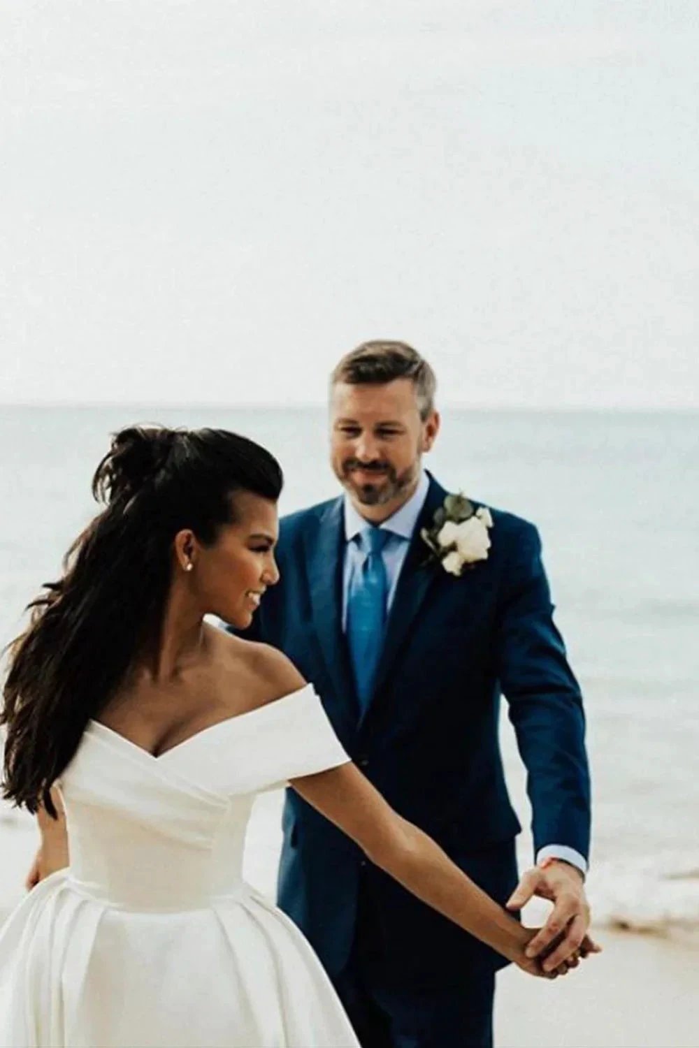 White Long Ball Gown Off The Shoulder Satin Wedding Dress