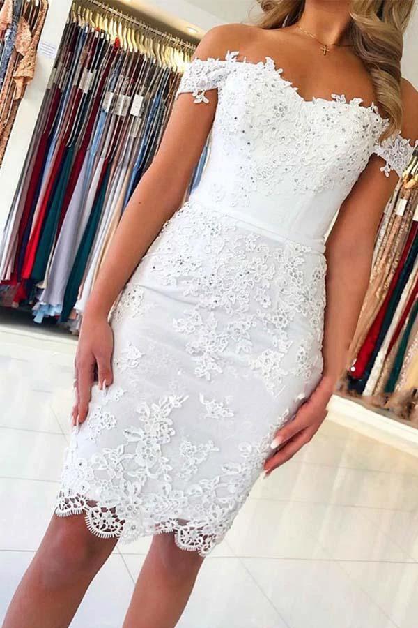 White Mermaid Lace Appliques Off the Shoulder Homecoming Dress PD287
