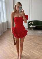 White Strapless Homecoming Dress With Ruffles