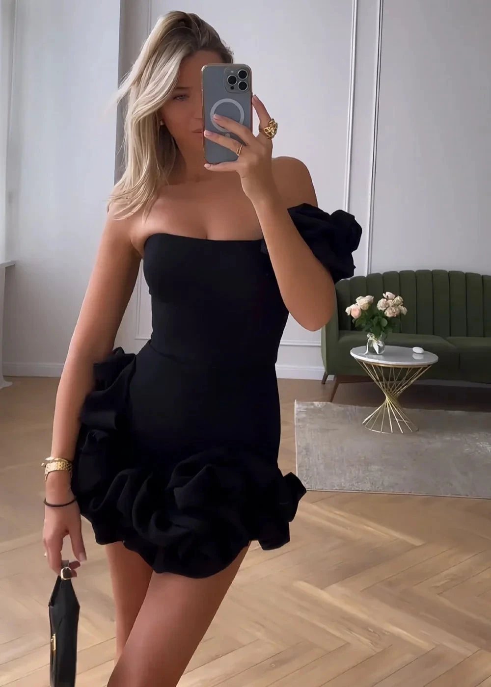 White Strapless Homecoming Dress With Ruffles