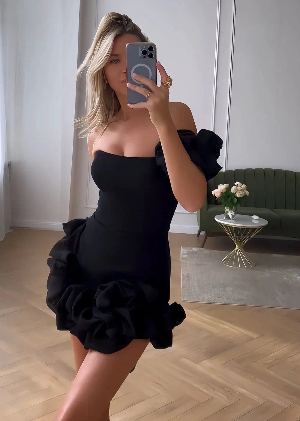 White Strapless Homecoming Dress With Ruffles