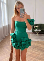 White Strapless Homecoming Dress With Ruffles