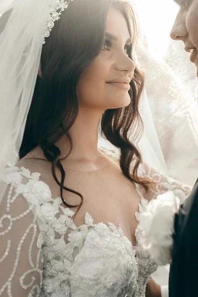 White Sweetheart A-line Long Sleeves Wedding Dress With Lace