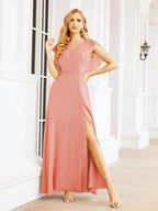 Women's Bridesmaid Dresses Chiffon Cape Formal Evening Party Prom Dress Open Back Gowns for Wedding Guests SEA28058