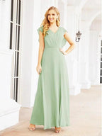 Women's Bridesmaid Dresses Chiffon Cape Formal Evening Party Prom Dress Open Back Gowns for Wedding Guests SEA28058