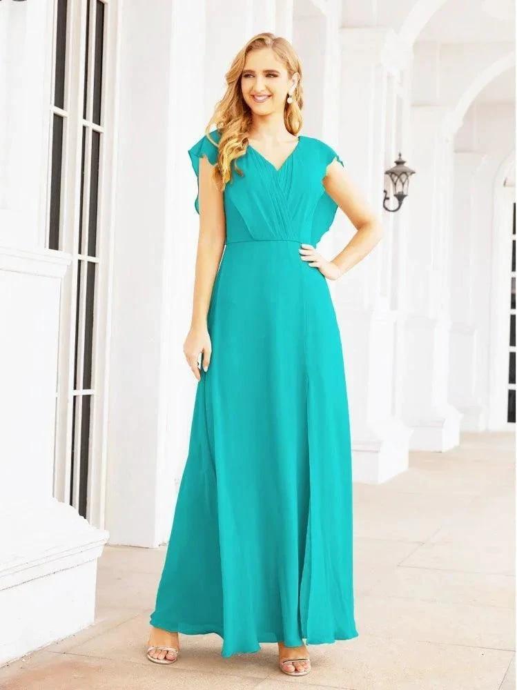 Women's Bridesmaid Dresses Chiffon Cape Formal Evening Party Prom Dress Open Back Gowns for Wedding Guests SEA28058