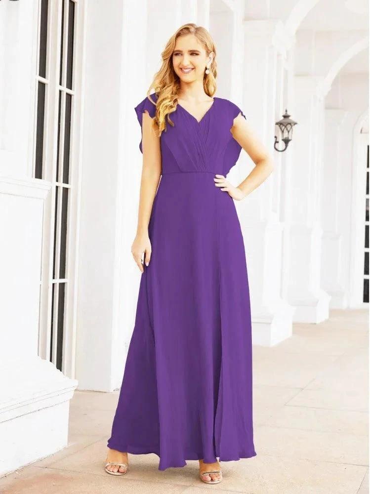 Women's Bridesmaid Dresses Chiffon Cape Formal Evening Party Prom Dress Open Back Gowns for Wedding Guests SEA28058