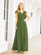 Women's Bridesmaid Dresses Chiffon Cape Formal Evening Party Prom Dress Open Back Gowns for Wedding Guests SEA28058