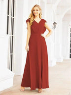 Women's Bridesmaid Dresses Chiffon Cape Formal Evening Party Prom Dress Open Back Gowns for Wedding Guests SEA28058