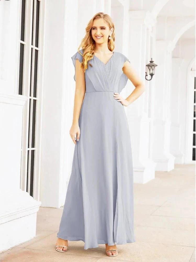 Women's Bridesmaid Dresses Chiffon Cape Formal Evening Party Prom Dress Open Back Gowns for Wedding Guests SEA28058