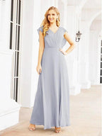 Women's Bridesmaid Dresses Chiffon Cape Formal Evening Party Prom Dress Open Back Gowns for Wedding Guests SEA28058