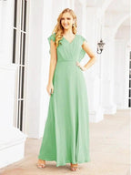 Women's Bridesmaid Dresses Chiffon Cape Formal Evening Party Prom Dress Open Back Gowns for Wedding Guests SEA28058