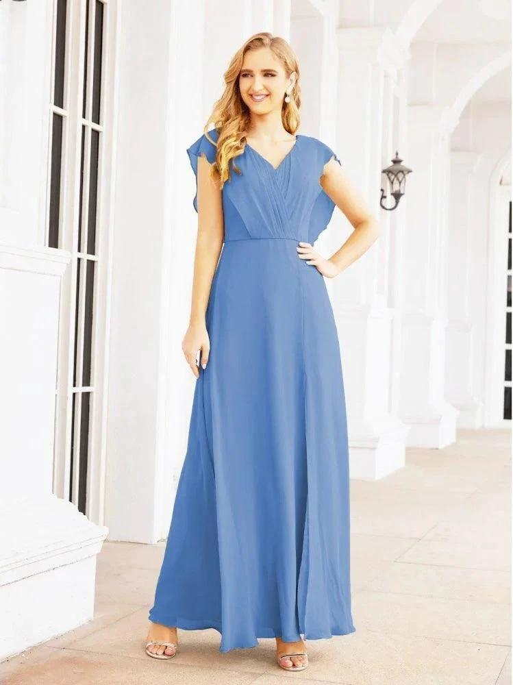 Women's Bridesmaid Dresses Chiffon Cape Formal Evening Party Prom Dress Open Back Gowns for Wedding Guests SEA28058
