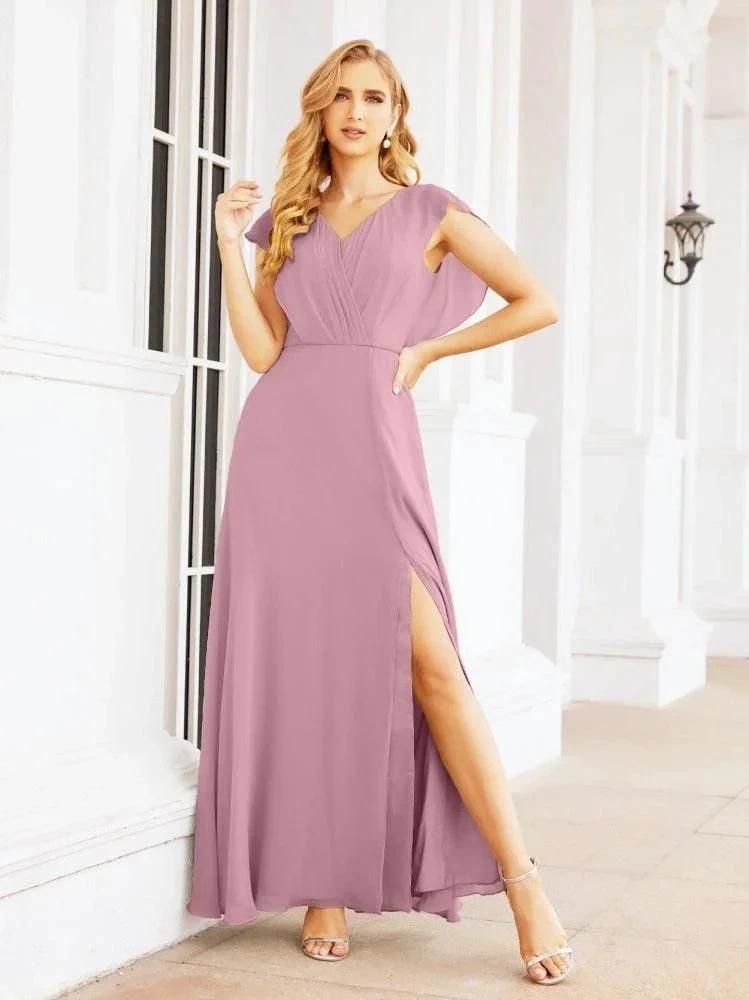 Women's Bridesmaid Dresses Chiffon Cape Formal Evening Party Prom Dress Open Back Gowns for Wedding Guests SEA28058