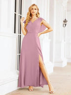 Women's Bridesmaid Dresses Chiffon Cape Formal Evening Party Prom Dress Open Back Gowns for Wedding Guests SEA28058