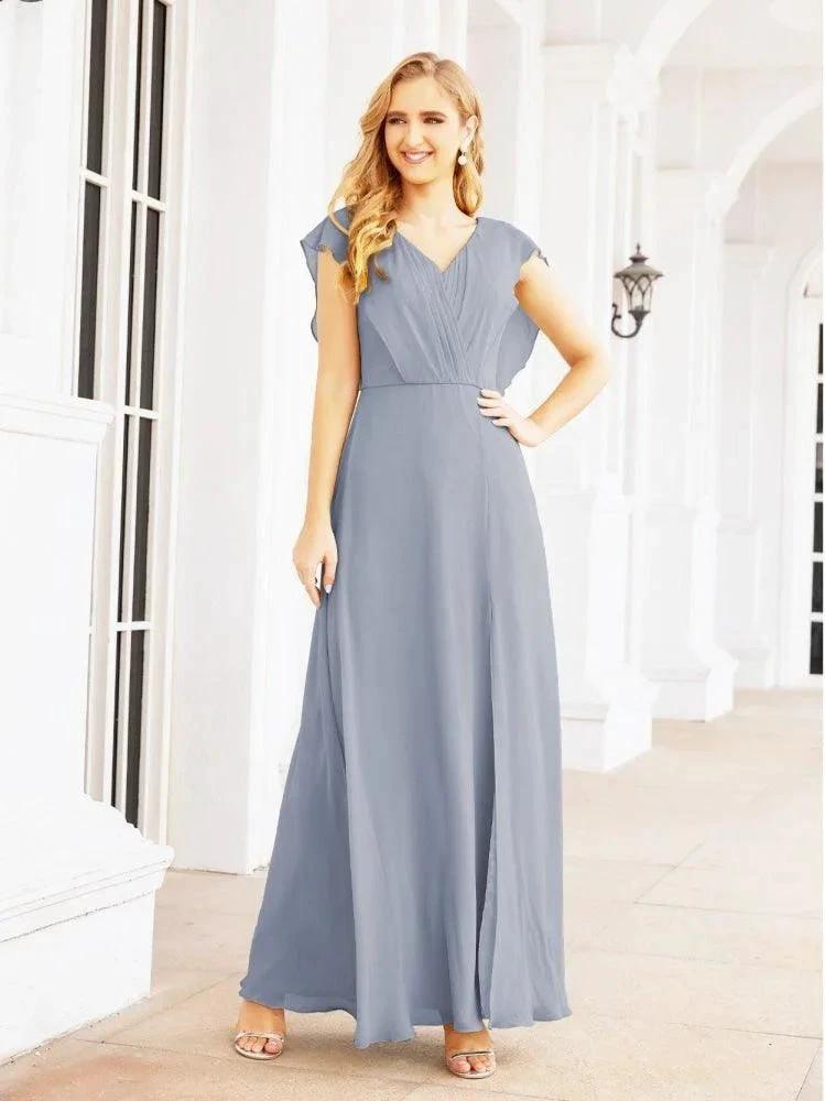 Women's Bridesmaid Dresses Chiffon Cape Formal Evening Party Prom Dress Open Back Gowns for Wedding Guests SEA28058