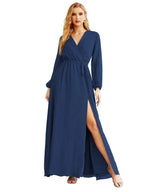 Women's Chiffon Bridesmaid Dress A line Long Sleeves Formal Evening Prom Gown for Wedding Guest SEA28032