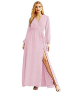 Women's Chiffon Bridesmaid Dress A line Long Sleeves Formal Evening Prom Gown for Wedding Guest SEA28032