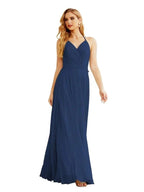 Women's Halter Chiffon Bridesmaid Dresses Wedding Apparel Long Sleeveless Formal Prom Dress with Ruffled Back SEA28035