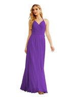 Women's Halter Chiffon Bridesmaid Dresses Wedding Apparel Long Sleeveless Formal Prom Dress with Ruffled Back SEA28035