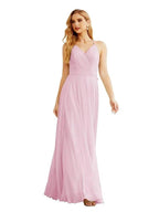 Women's Halter Chiffon Bridesmaid Dresses Wedding Apparel Long Sleeveless Formal Prom Dress with Ruffled Back SEA28035