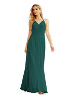 Women's Halter Chiffon Bridesmaid Dresses Wedding Apparel Long Sleeveless Formal Prom Dress with Ruffled Back SEA28035