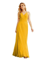 Women's Halter Chiffon Bridesmaid Dresses Wedding Apparel Long Sleeveless Formal Prom Dress with Ruffled Back SEA28035