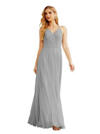 Women's Halter Chiffon Bridesmaid Dresses Wedding Apparel Long Sleeveless Formal Prom Dress with Ruffled Back SEA28035