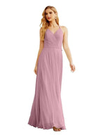 Women's Halter Chiffon Bridesmaid Dresses Wedding Apparel Long Sleeveless Formal Prom Dress with Ruffled Back SEA28035