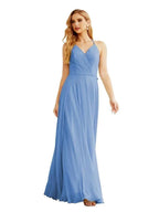 Women's Halter Chiffon Bridesmaid Dresses Wedding Apparel Long Sleeveless Formal Prom Dress with Ruffled Back SEA28035