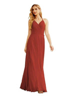 Women's Halter Chiffon Bridesmaid Dresses Wedding Apparel Long Sleeveless Formal Prom Dress with Ruffled Back SEA28035