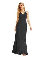 Women's Halter Chiffon Bridesmaid Dresses Wedding Apparel Long Sleeveless Formal Prom Dress with Ruffled Back SEA28035
