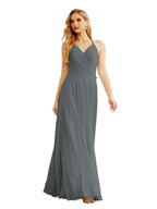 Women's Halter Chiffon Bridesmaid Dresses Wedding Apparel Long Sleeveless Formal Prom Dress with Ruffled Back SEA28035