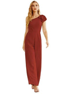 Women's One Shoulder Chiffon Long Jumpsuit Formal Evening Dress Long Bridesmaid Dresses Pants Wedding Party SEA28034