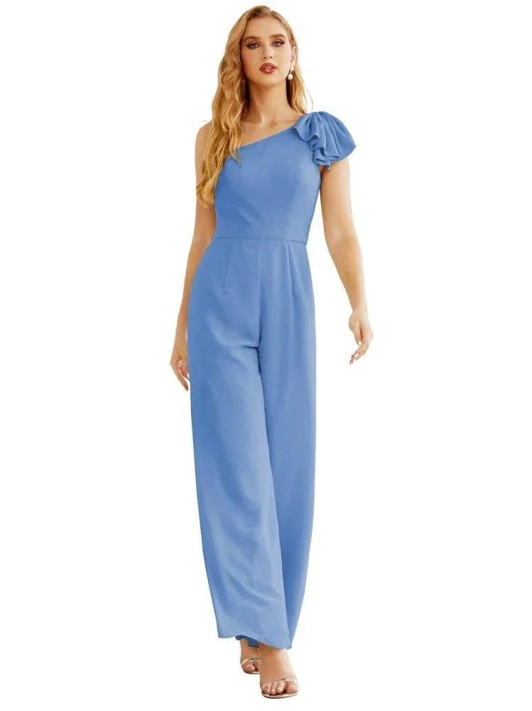 Women's One Shoulder Chiffon Long Jumpsuit Formal Evening Dress Long Bridesmaid Dresses Pants Wedding Party SEA28034