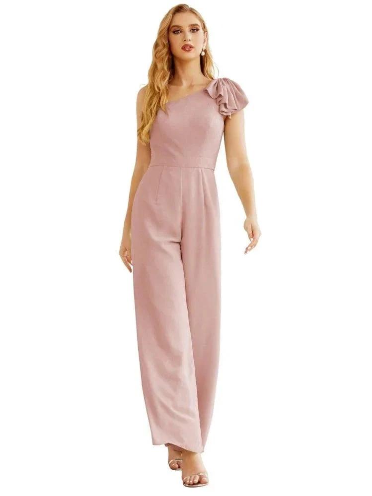 Women's One Shoulder Chiffon Long Jumpsuit Formal Evening Dress Long Bridesmaid Dresses Pants Wedding Party SEA28034