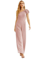Women's One Shoulder Chiffon Long Jumpsuit Formal Evening Dress Long Bridesmaid Dresses Pants Wedding Party SEA28034