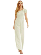 Women's One Shoulder Chiffon Long Jumpsuit Formal Evening Dress Long Bridesmaid Dresses Pants Wedding Party SEA28034