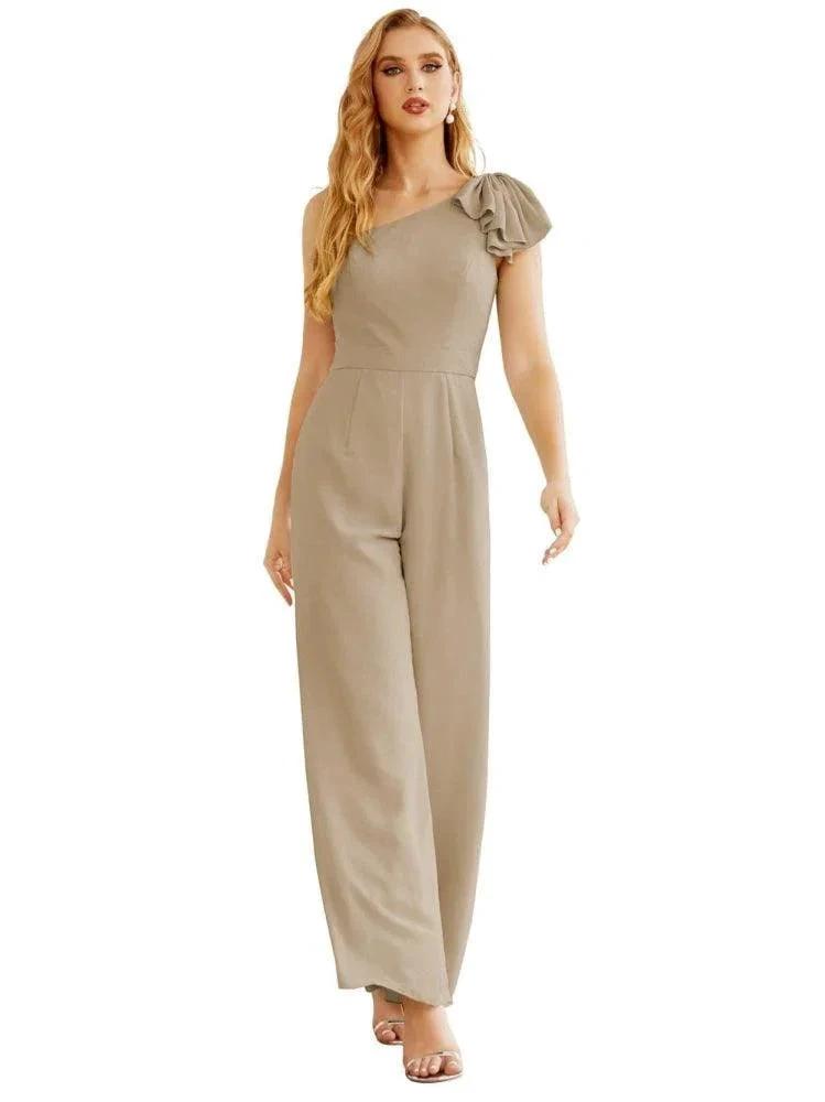 Women's One Shoulder Chiffon Long Jumpsuit Formal Evening Dress Long Bridesmaid Dresses Pants Wedding Party SEA28034