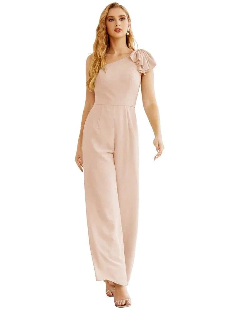 Women's One Shoulder Chiffon Long Jumpsuit Formal Evening Dress Long Bridesmaid Dresses Pants Wedding Party SEA28034