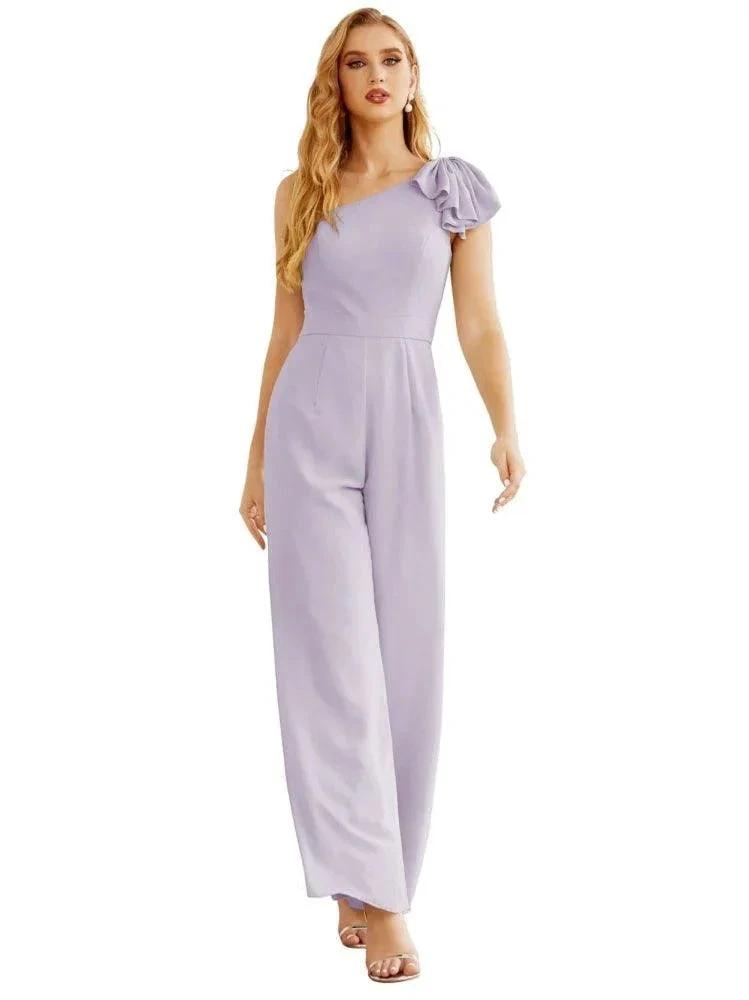 Women's One Shoulder Chiffon Long Jumpsuit Formal Evening Dress Long Bridesmaid Dresses Pants Wedding Party SEA28034