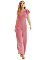 Women's One Shoulder Chiffon Long Jumpsuit Formal Evening Dress Long Bridesmaid Dresses Pants Wedding Party SEA28034