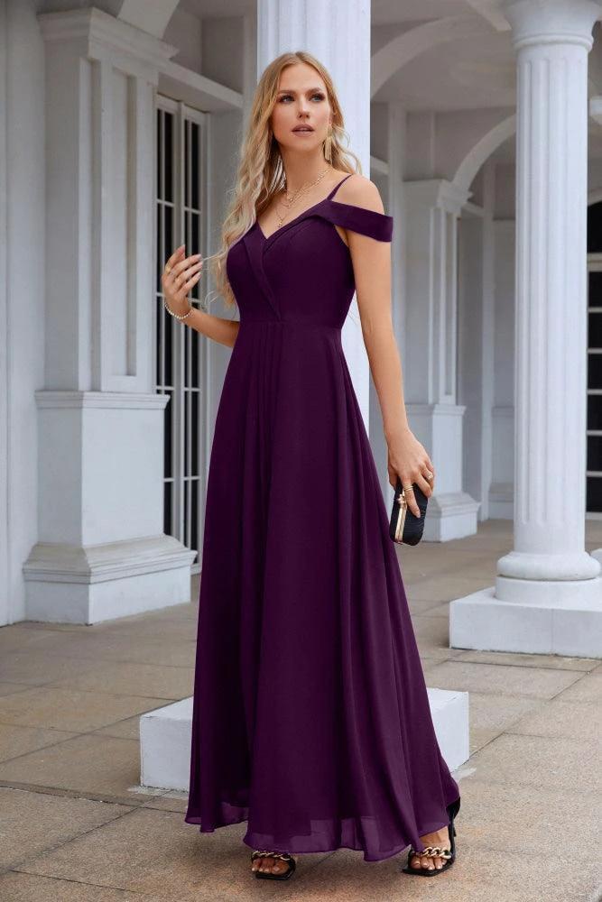 Women's thin strap off the shoulder bridesmaid mopping the floor evening dress 28093