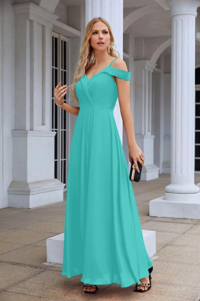 Women's thin strap off the shoulder bridesmaid mopping the floor evening dress 28093