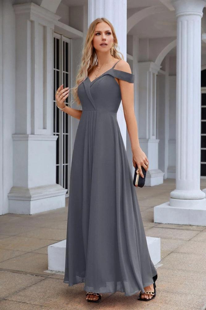Women's thin strap off the shoulder bridesmaid mopping the floor evening dress 28093