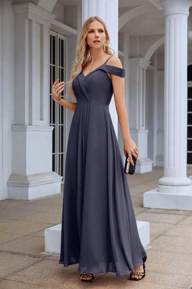 Women's thin strap off the shoulder bridesmaid mopping the floor evening dress 28093