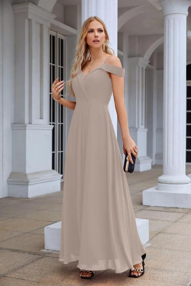 Women's thin strap off the shoulder bridesmaid mopping the floor evening dress 28093