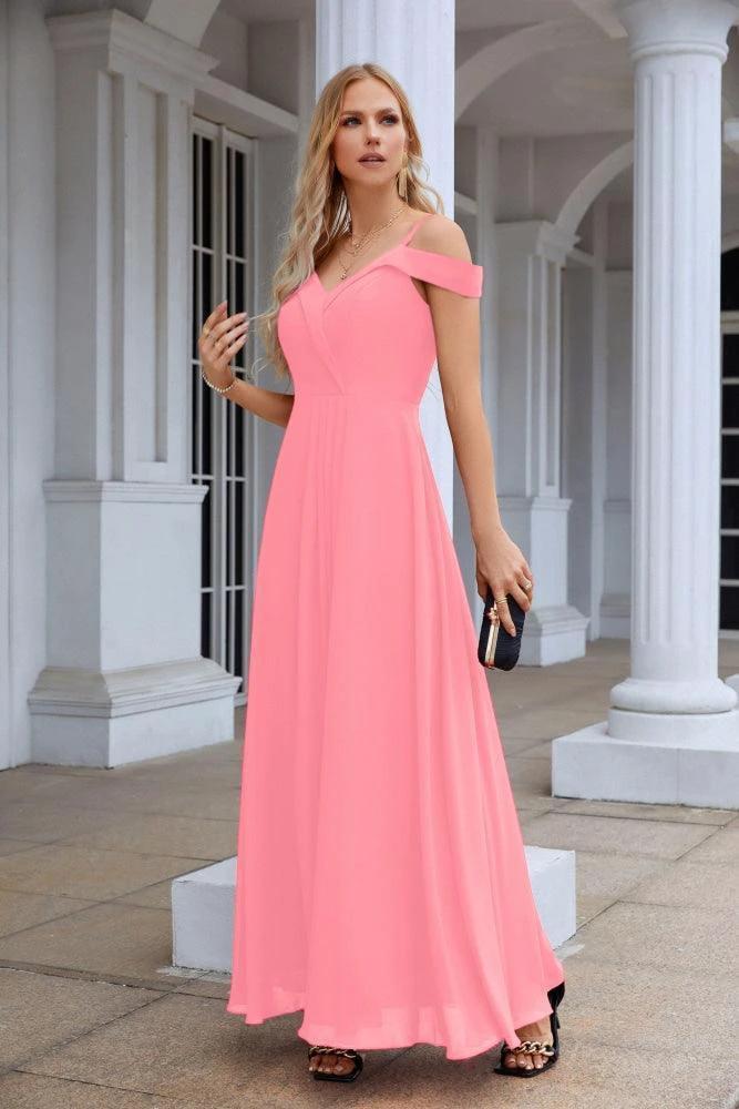 Women's thin strap off the shoulder bridesmaid mopping the floor evening dress 28093