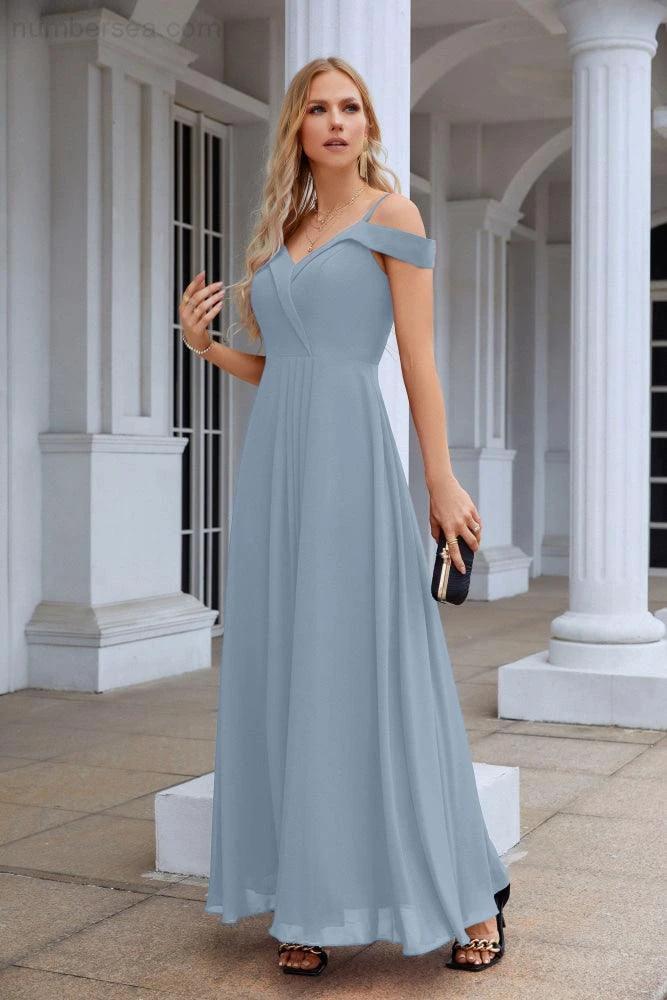Women's thin strap off the shoulder bridesmaid mopping the floor evening dress 28093